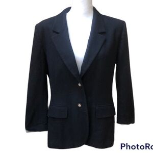 Pendleton Women’s Vtg Black 100% Virgin Wool Long Sleeve 2 Button Closure Blazer